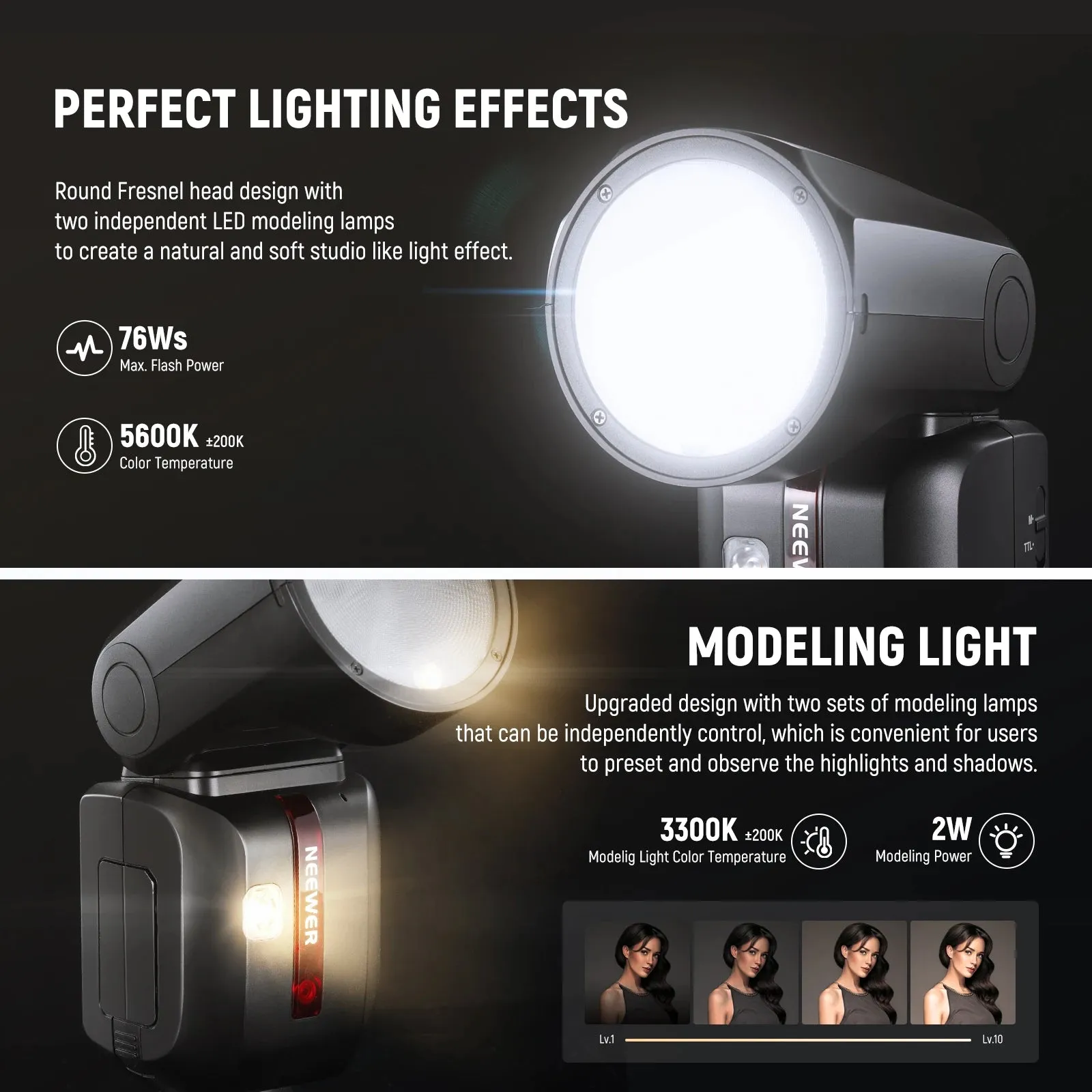 2.4g Ttl Round Head Flash Speedlite for Canon/nikon/sony Upgraded Ui 2 Modeling Lamps 2600mah