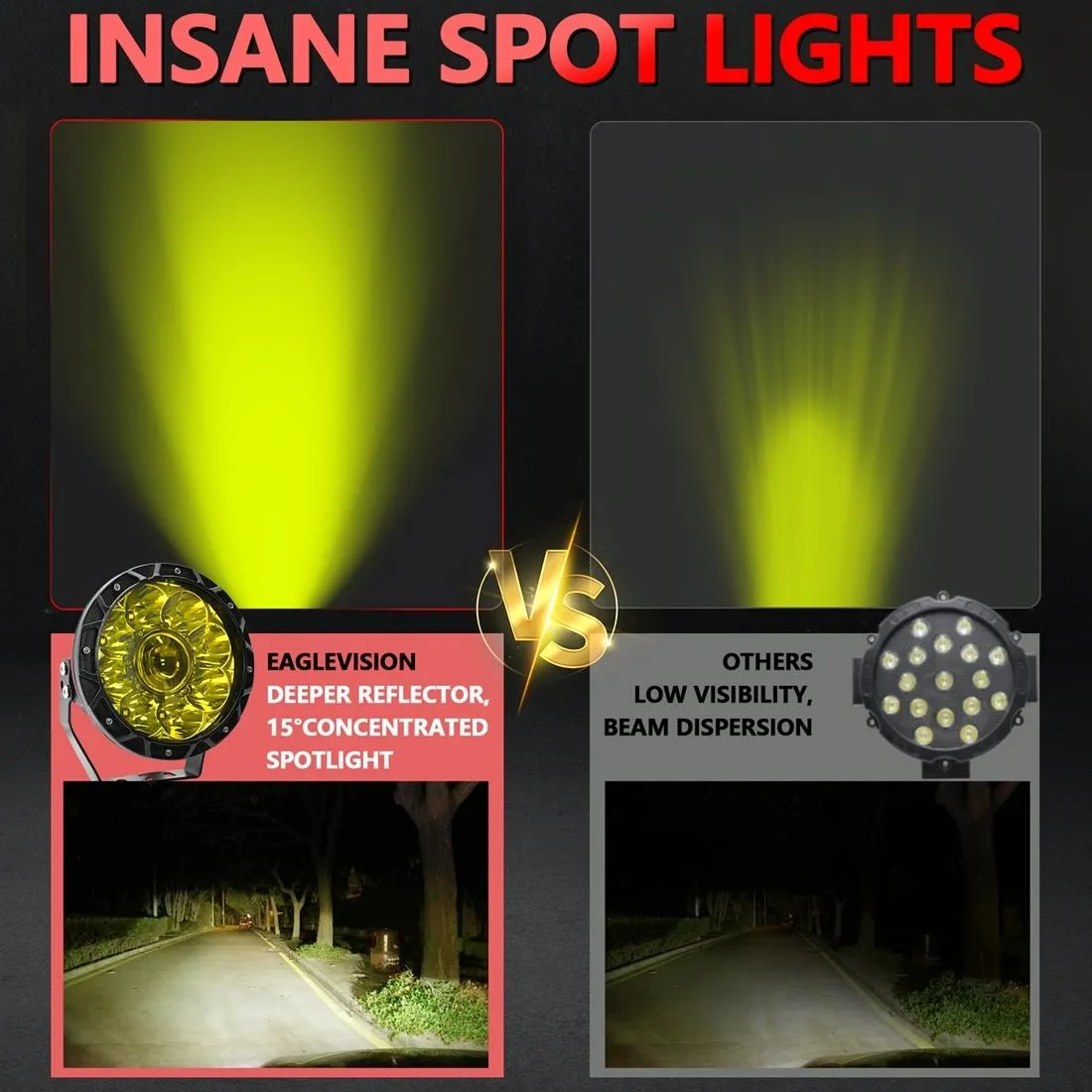 55W 6000Lm / 6000K Off - Road Vehicle Round Work Light
