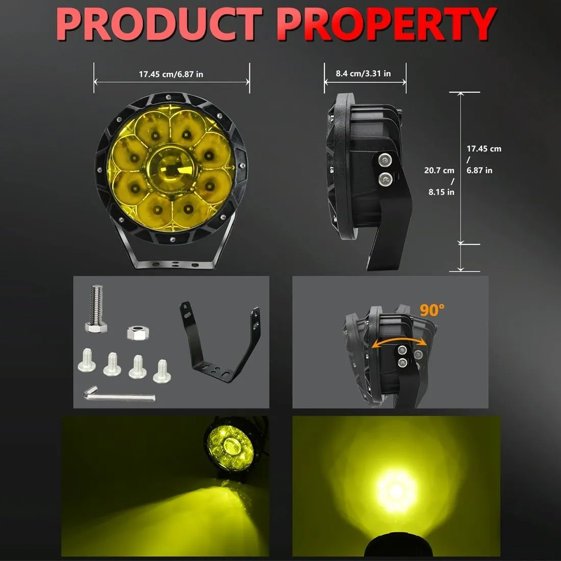 55W 6000Lm / 6000K Off - Road Vehicle Round Work Light