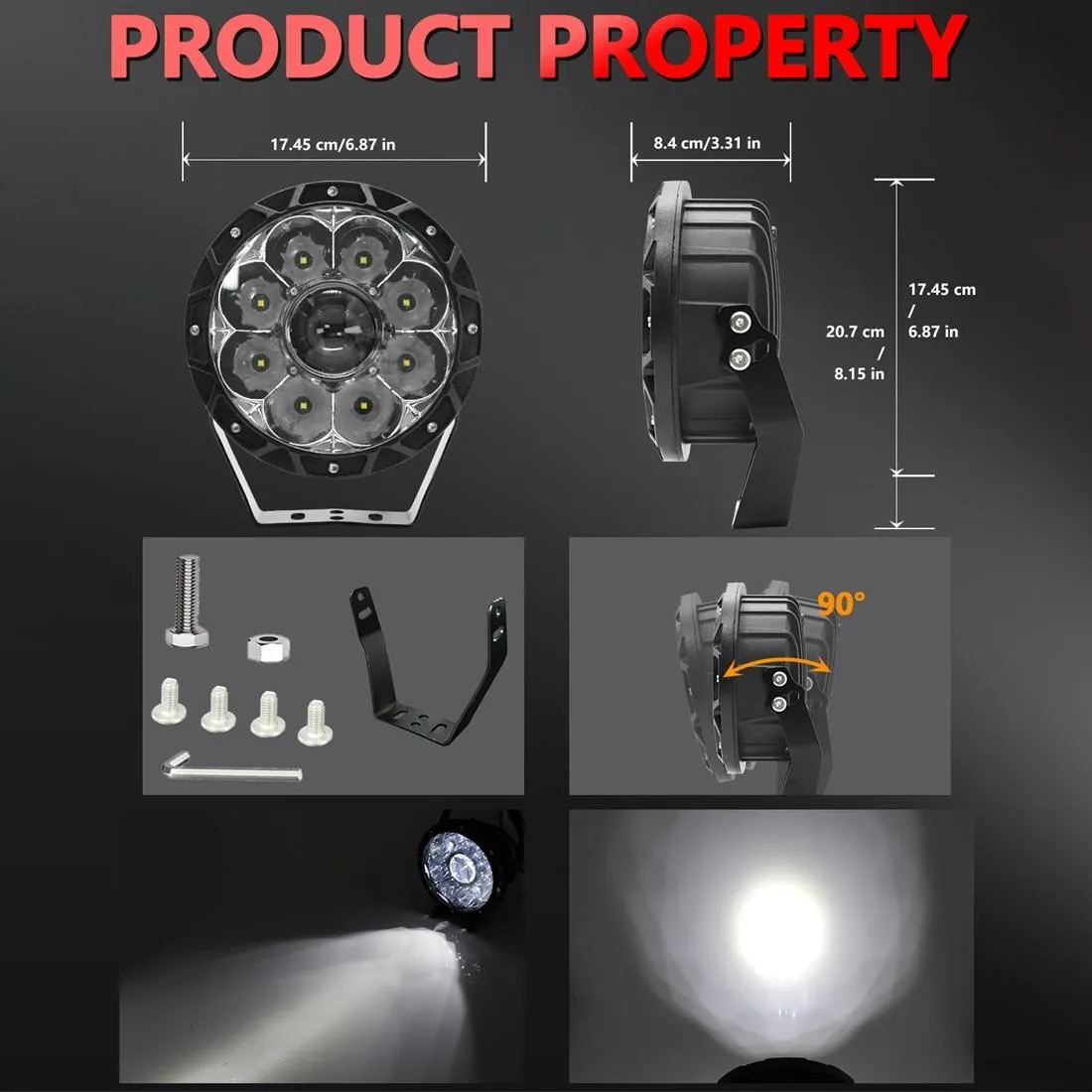 55W 6000Lm / 6000K Off - Road Vehicle Round Work Light