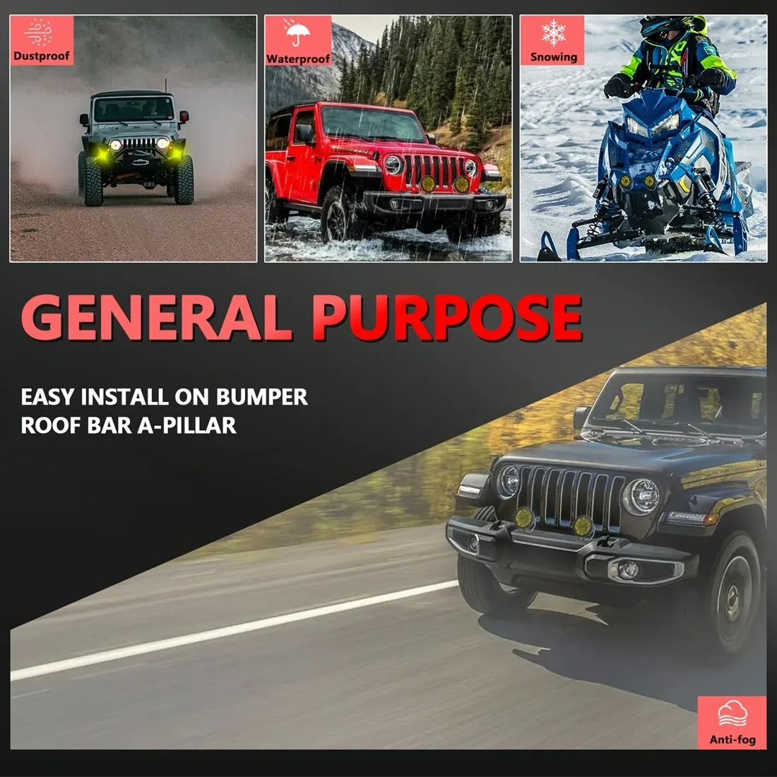 55W 6000Lm / 6000K Off - Road Vehicle Round Work Light