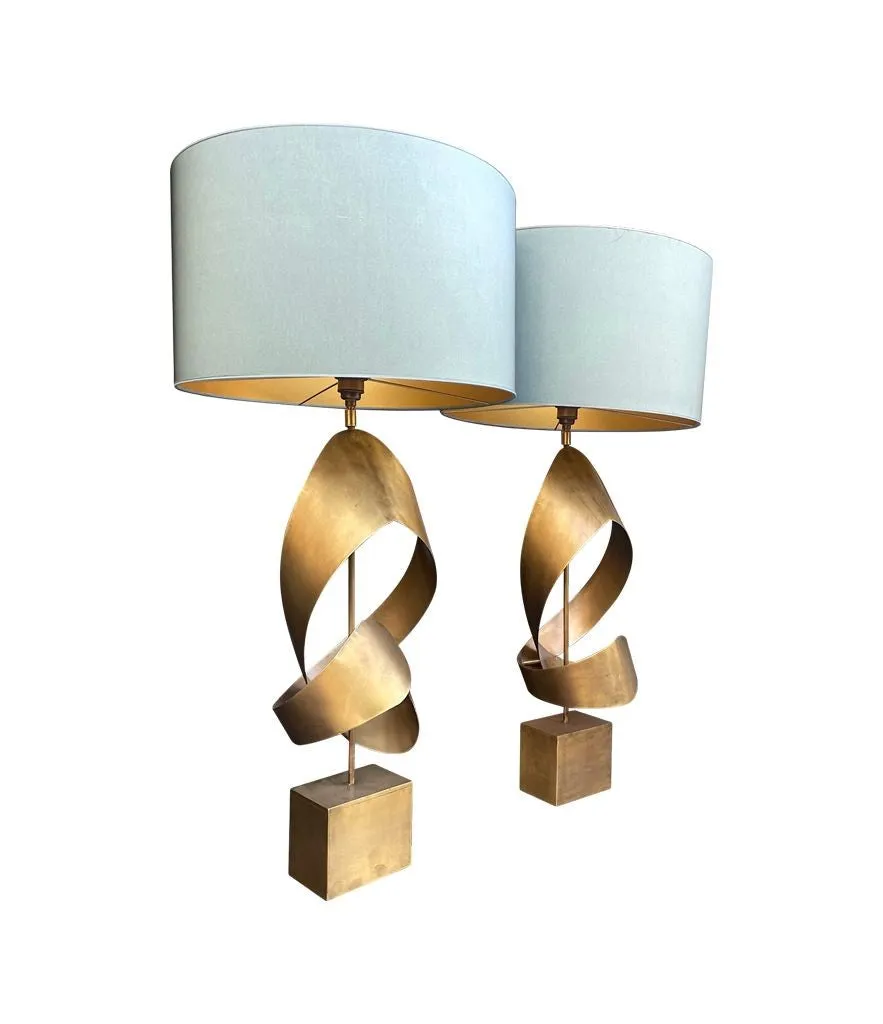A pair of large Italian 1970s sculptural brass and gilt metal lamps