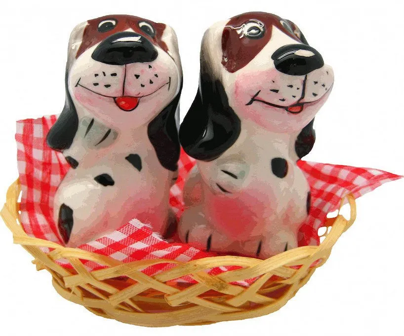 Animal Salt and Pepper Shakers Dogs Basket
