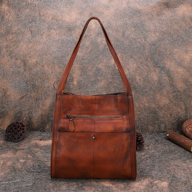Best Brown Leather Womens Square Totes Handbag Handmade Vintage Tote Shoulder Purse for Ladies