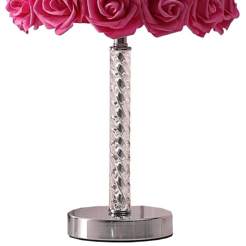 Bloom Roses Drum Shade Table Lamp with Twisted Acrylic Base, Red By Casagear Home