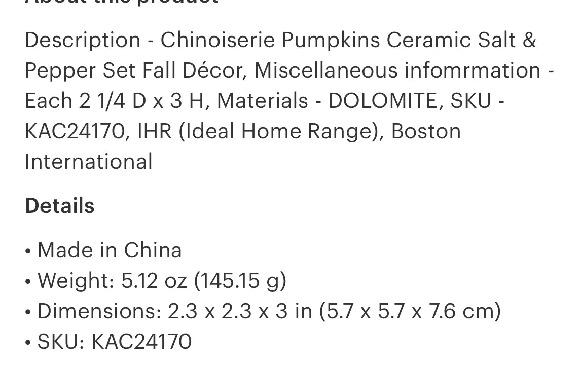 Chinoiserie pumpkins ceramic salt and pepper shakers