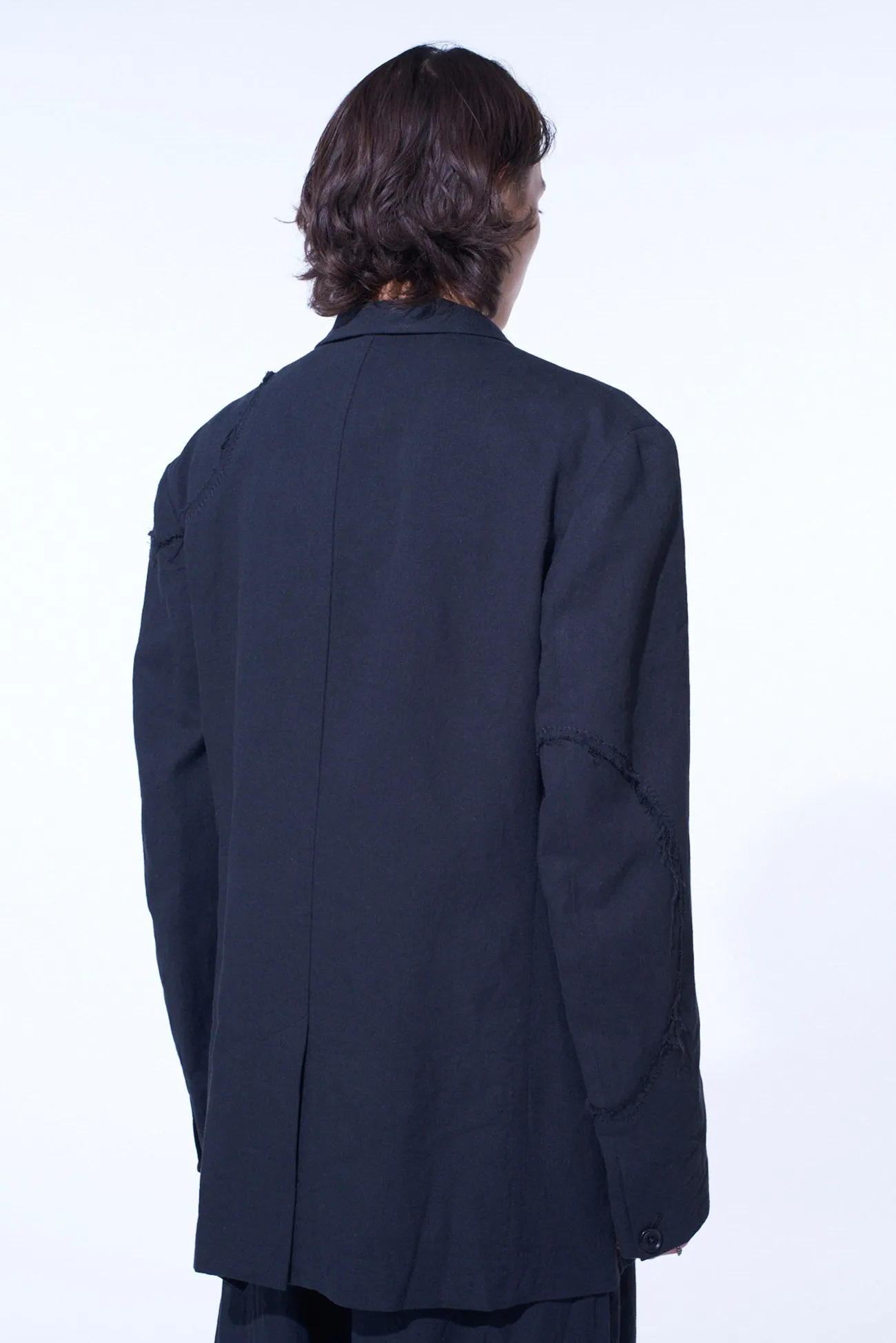 LINEN/COTTON HERRINGBONE ZIGZAG CUT-OUT JACKET