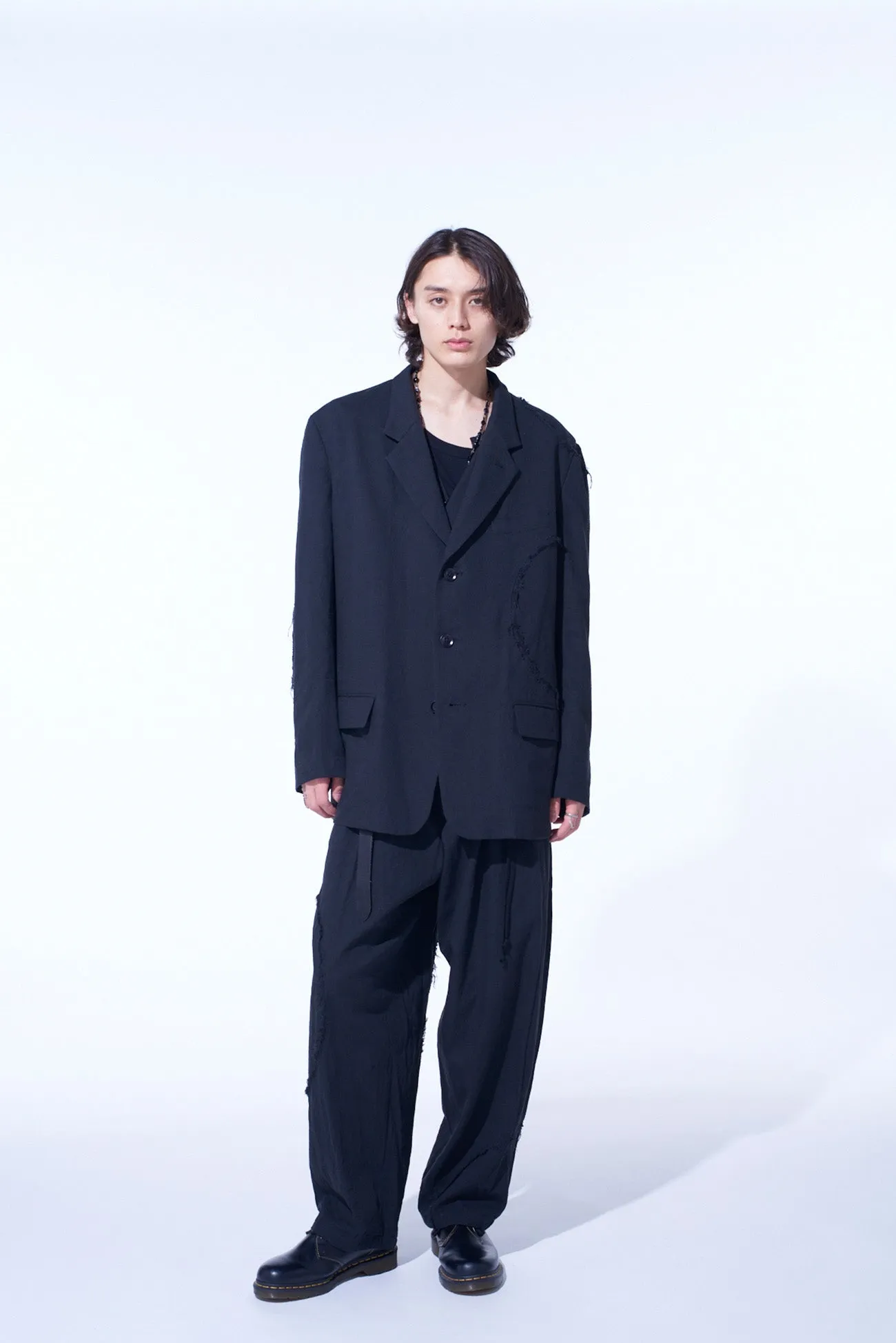 LINEN/COTTON HERRINGBONE ZIGZAG CUT-OUT JACKET