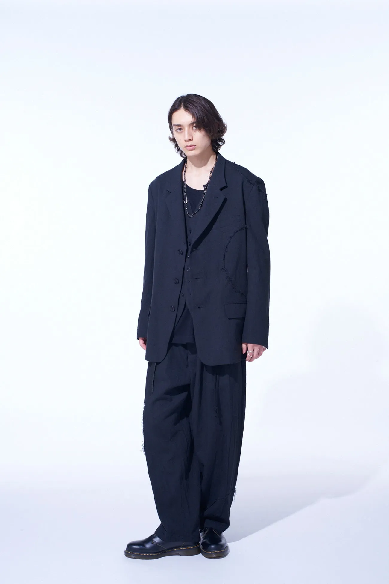 LINEN/COTTON HERRINGBONE ZIGZAG CUT-OUT JACKET