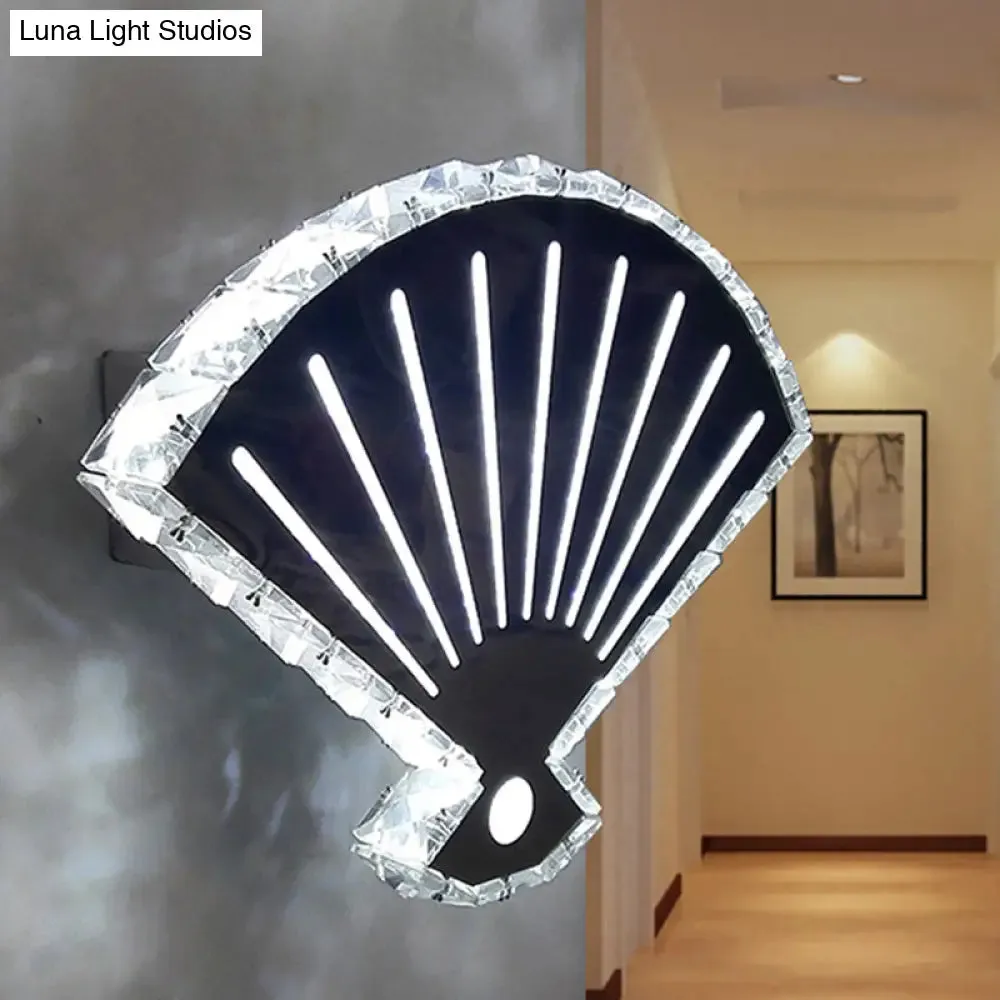 Minimal LED Crystal Wall Lamp - Black Fan Design with Adjustable Warm/White Lighting