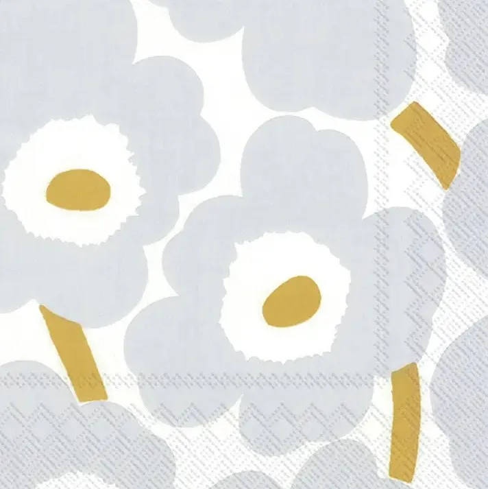 Paper Cocktail Napkin - White Silver Flowers
