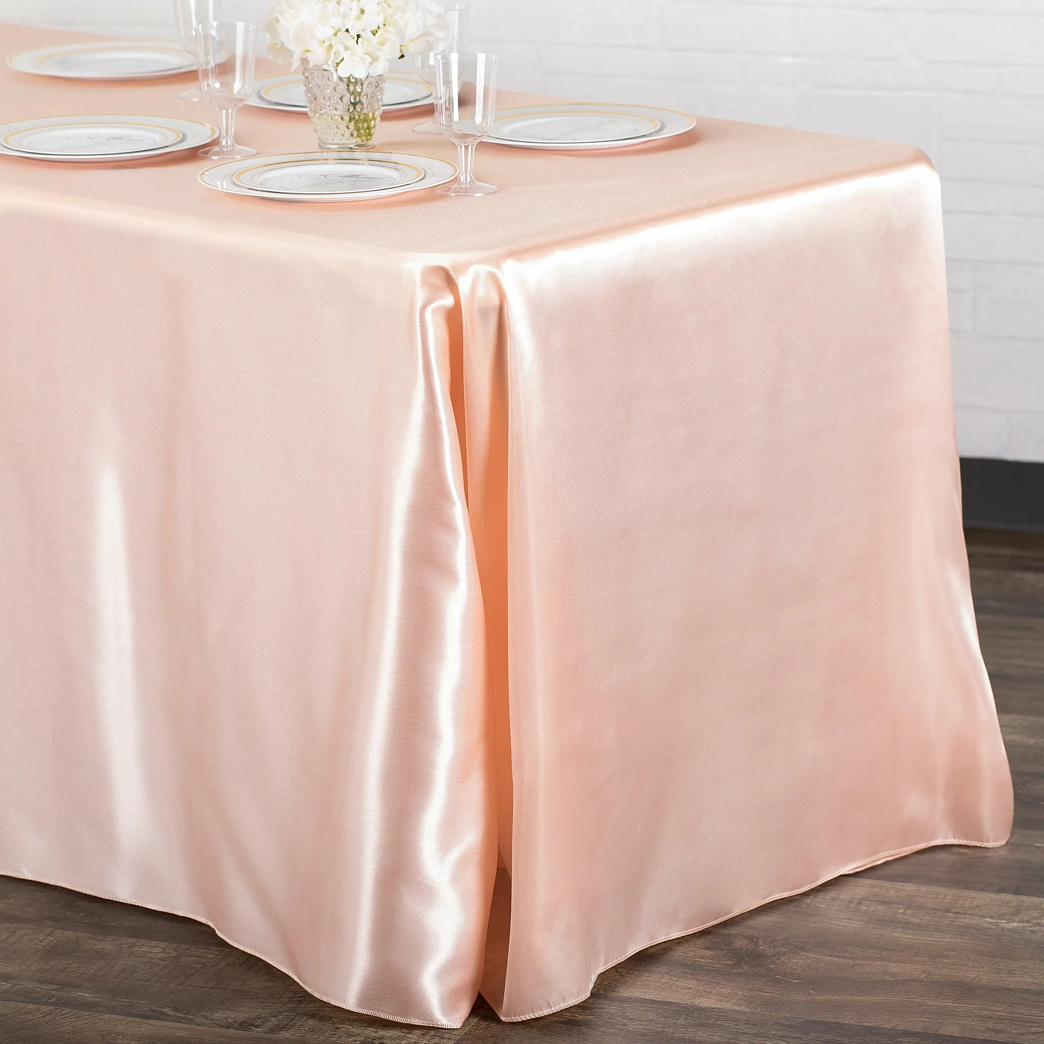 Satin Rectangular 90"x132" Tablecloth - Blush/Rose Gold