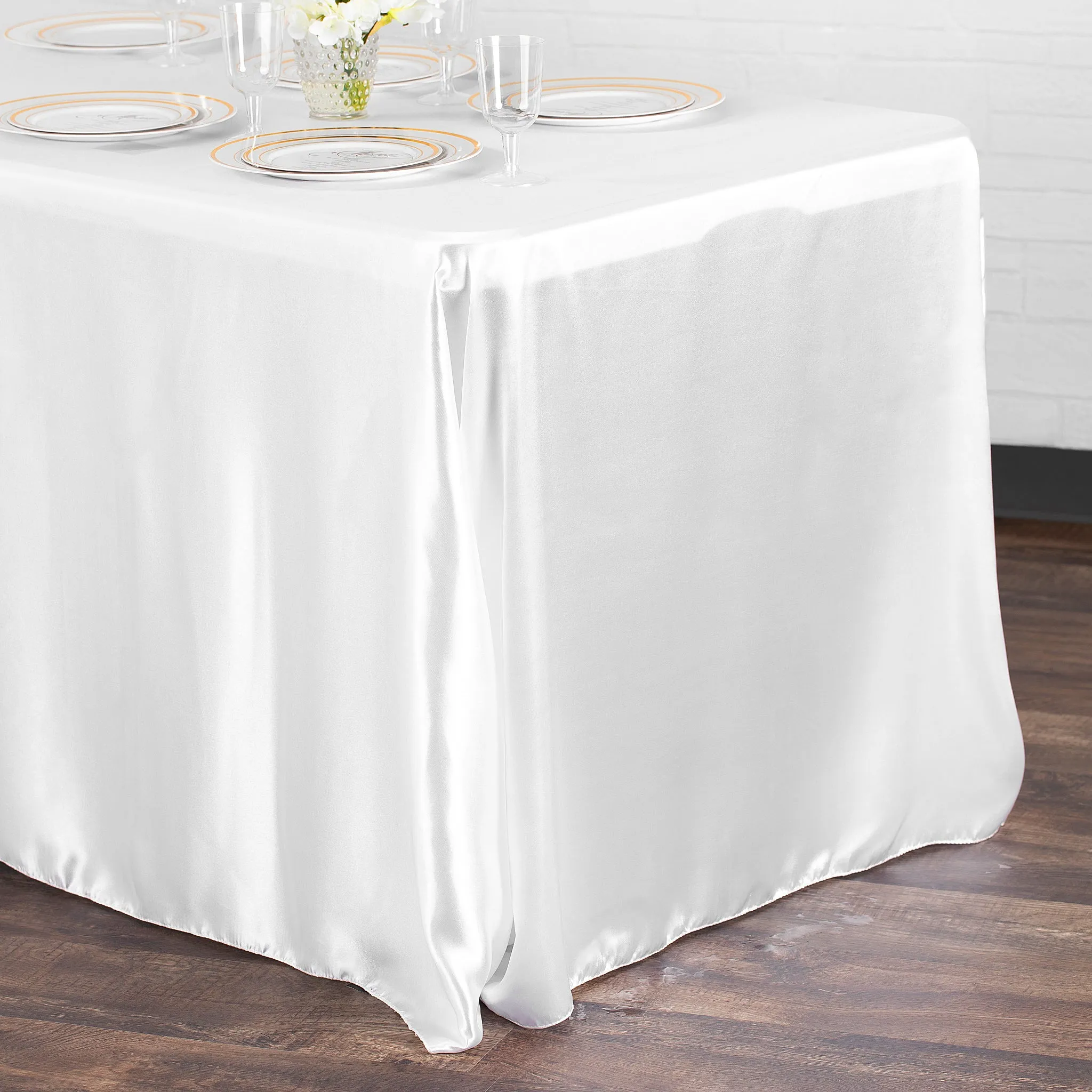 Satin Rectangular 90"x132" Tablecloth - White