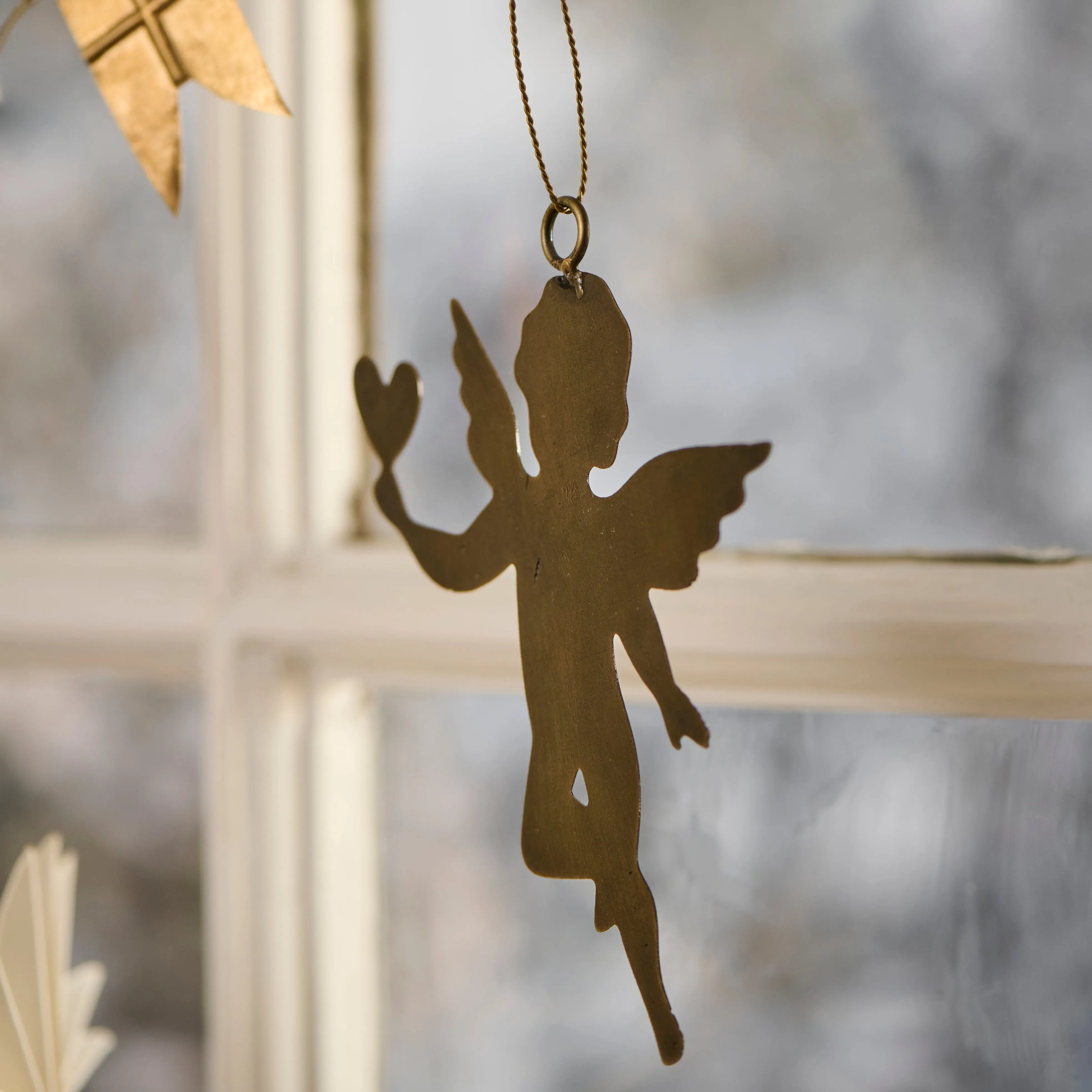 Six Assorted Hanging Brass Angel Decorations