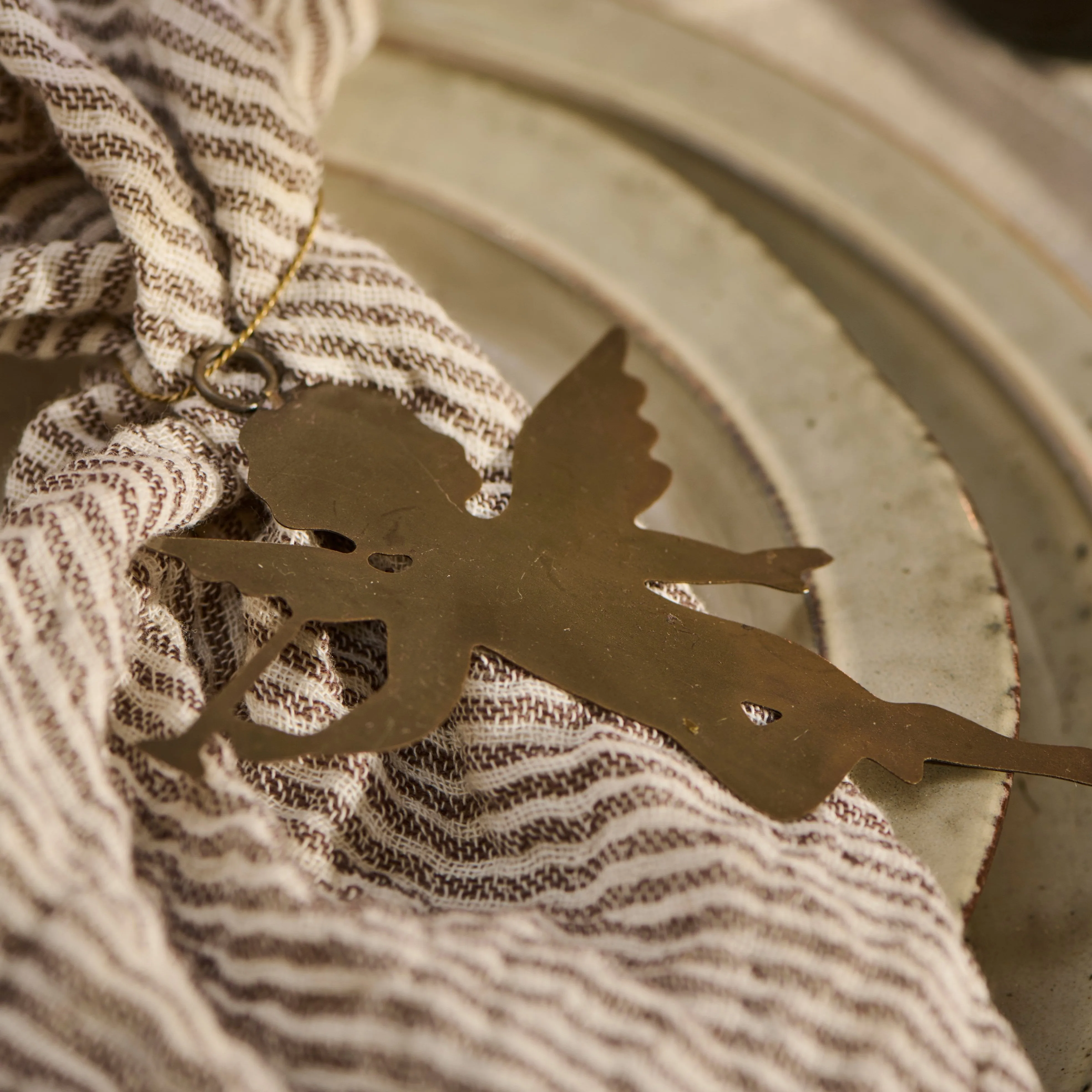 Six Assorted Hanging Brass Angel Decorations