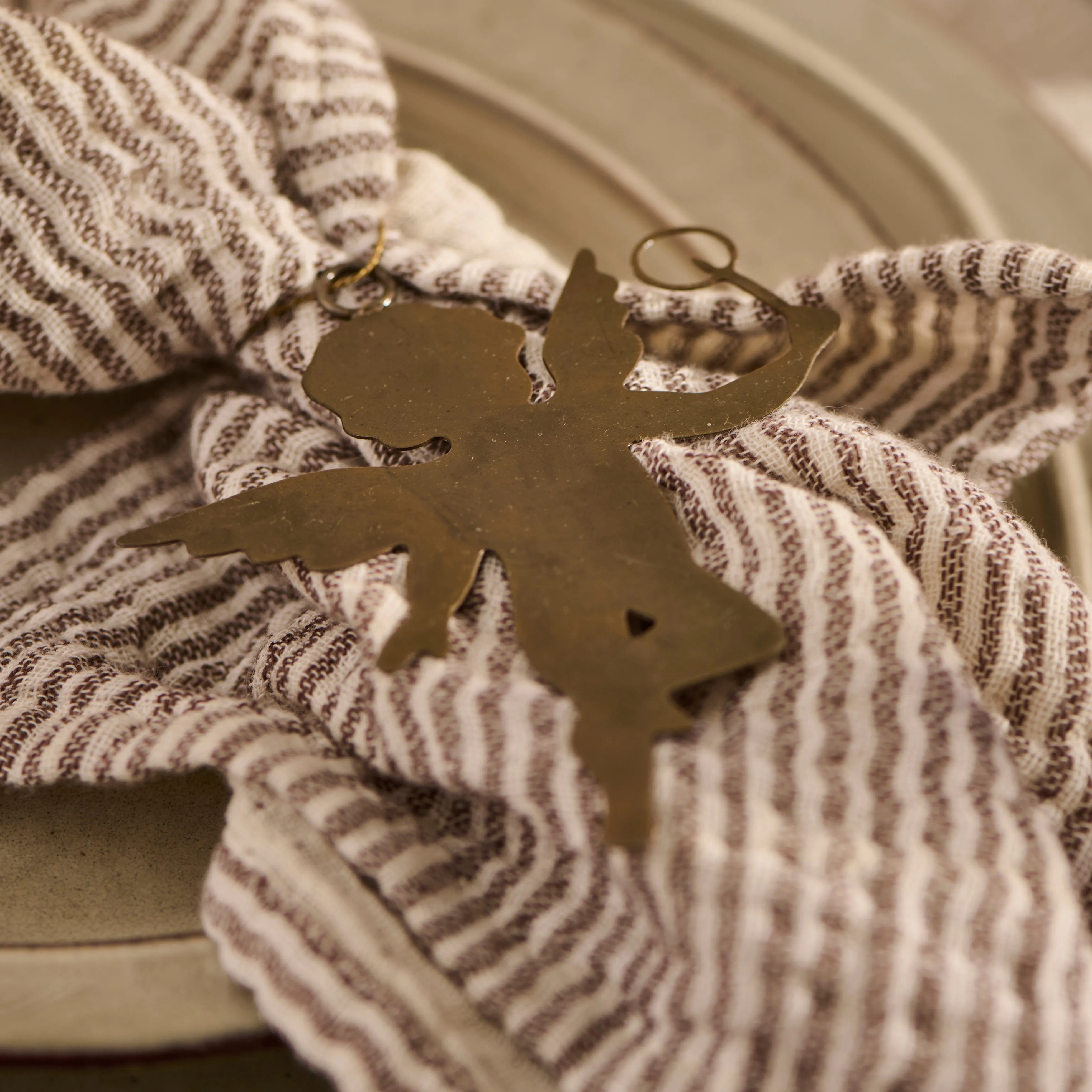 Six Assorted Hanging Brass Angel Decorations