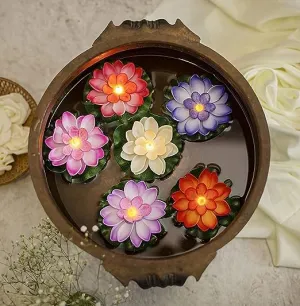 Viraaji Water Sensor Floating Smokeless Candles & Lotus Flowers Sensor Led Tea Light Unbreakable for Outdoor and Indoor Festival Decoration LED Diya for Diwali Home Decor Items (Multicolor Pack of 12)
