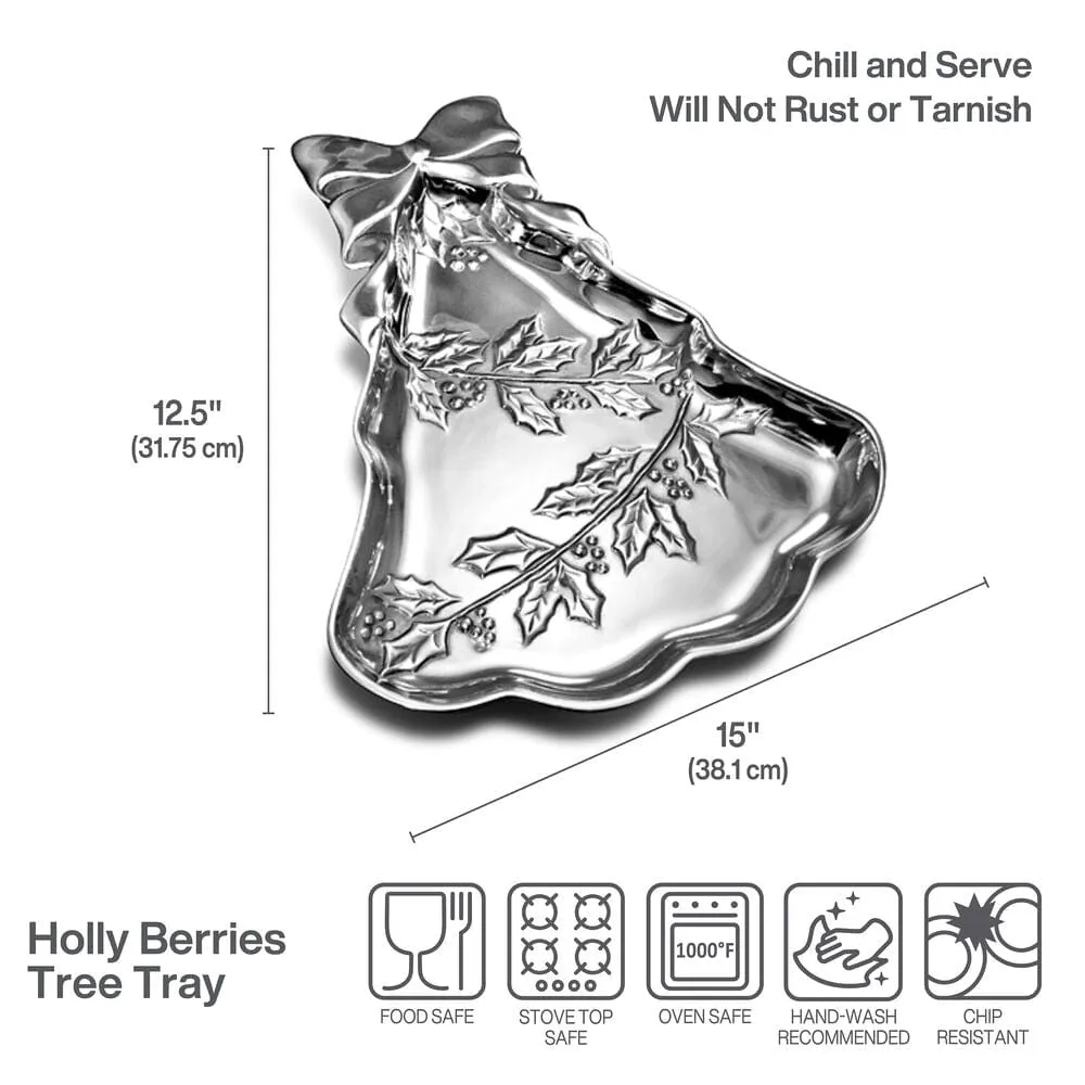 Wilton Armetale Holly Berries Christmas Tree Serving Tray